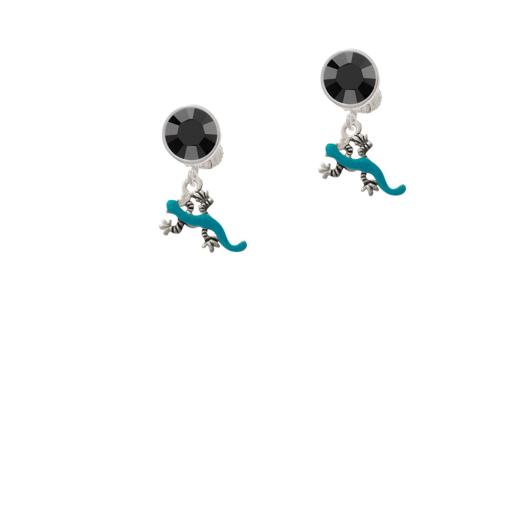 Small Teal Lizard Crystal Clip On Earrings Image 3