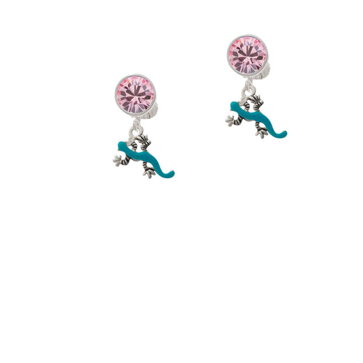 Small Teal Lizard Crystal Clip On Earrings Image 4