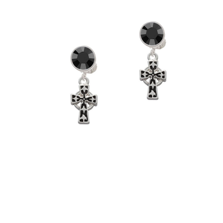 Antiqued Celtic Cross Crystal Clip On Earrings Image 3