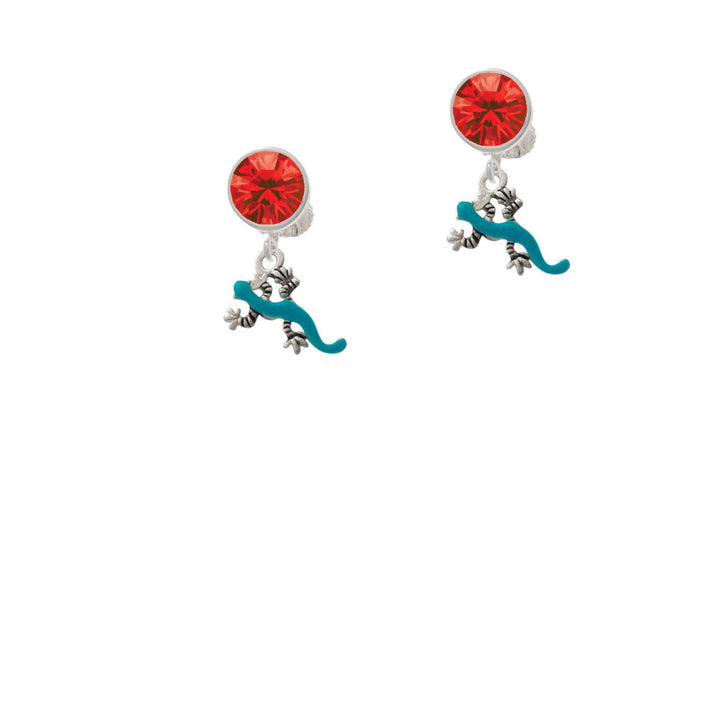 Small Teal Lizard Crystal Clip On Earrings Image 4