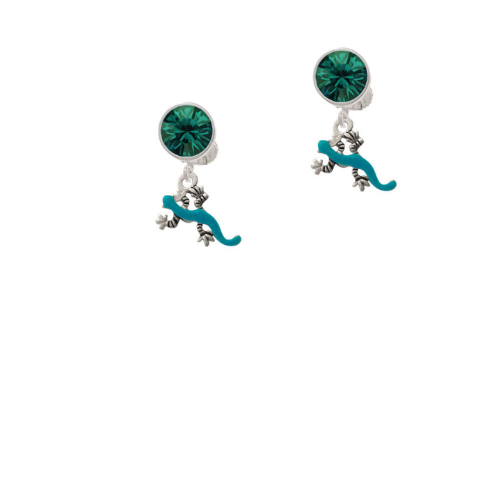 Small Teal Lizard Crystal Clip On Earrings Image 6