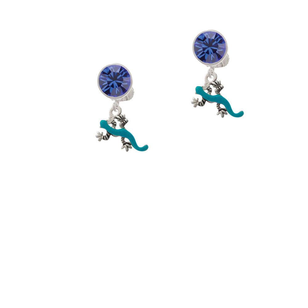 Small Teal Lizard Crystal Clip On Earrings Image 7