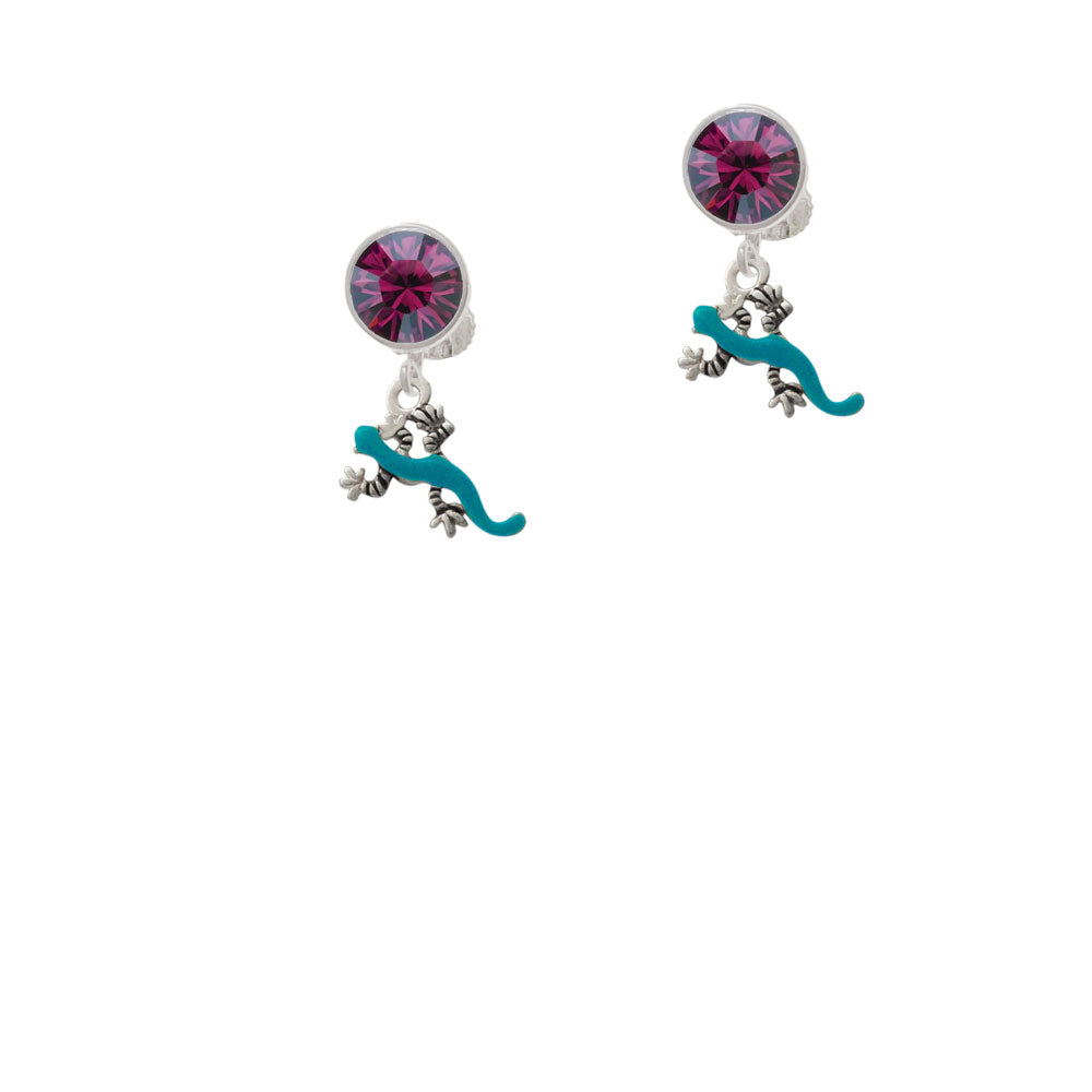 Small Teal Lizard Crystal Clip On Earrings Image 8