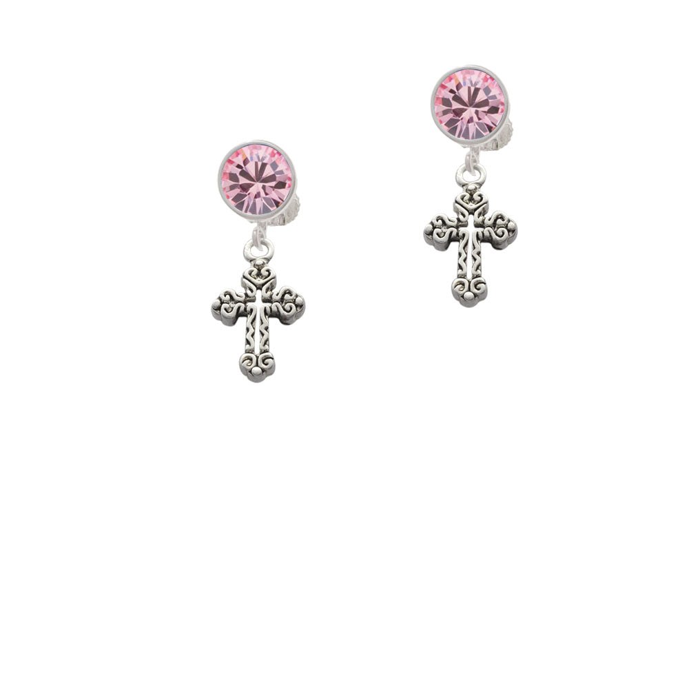 Antiqued Budded Cross Crystal Clip On Earrings Image 4