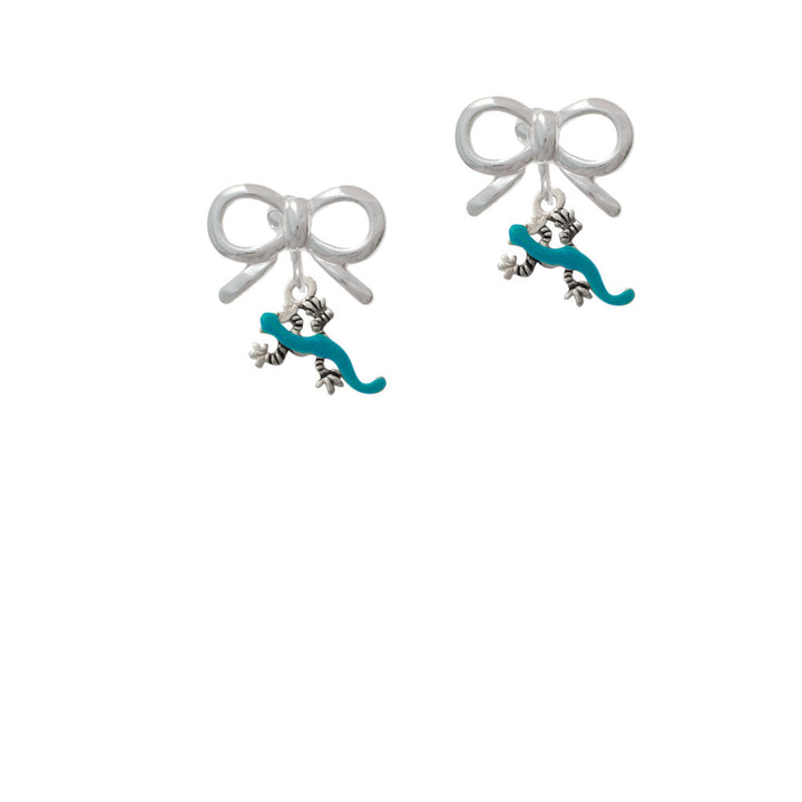 Small Teal Lizard Crystal Clip On Earrings Image 9