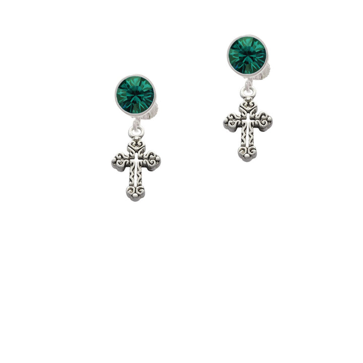 Antiqued Budded Cross Crystal Clip On Earrings Image 6