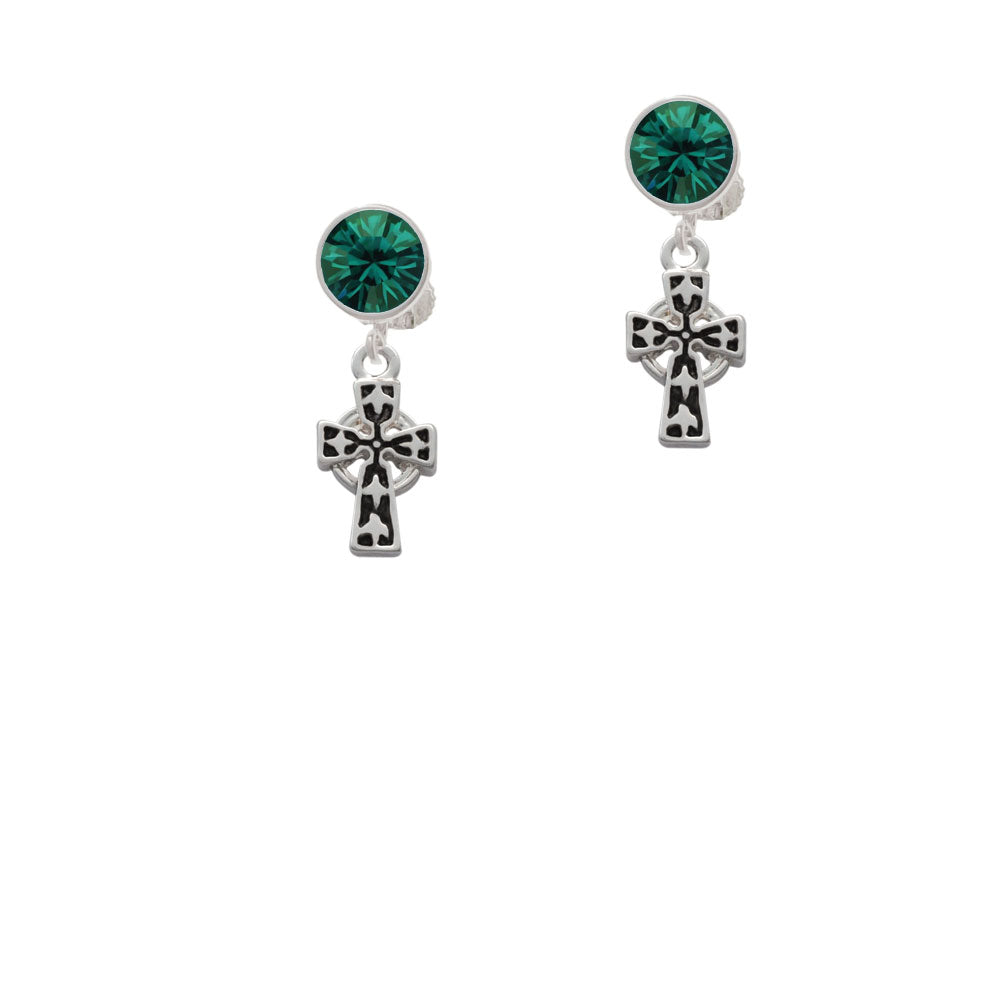 Antiqued Celtic Cross Crystal Clip On Earrings Image 6