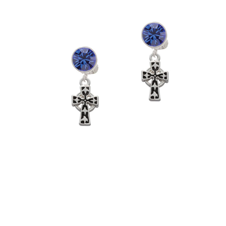 Antiqued Celtic Cross Crystal Clip On Earrings Image 7