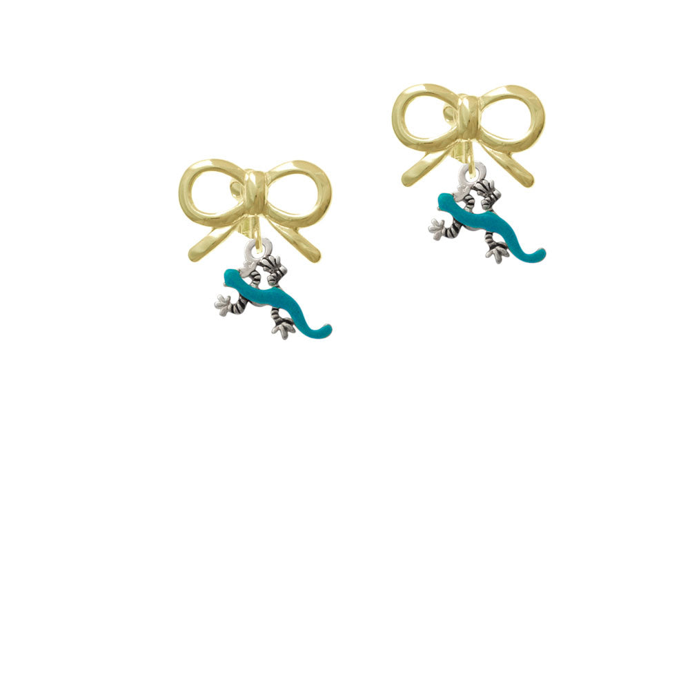 Small Teal Lizard Crystal Clip On Earrings Image 10