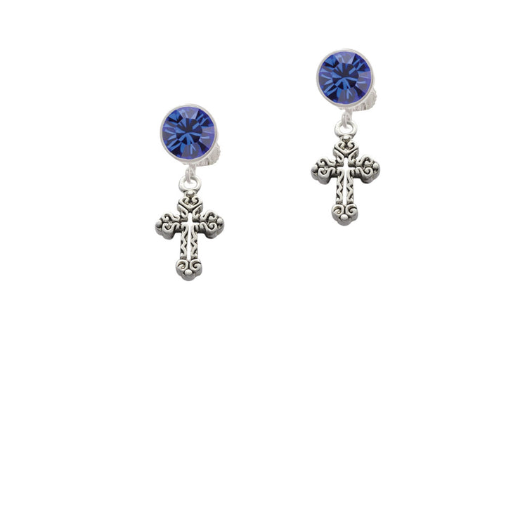 Antiqued Budded Cross Crystal Clip On Earrings Image 7