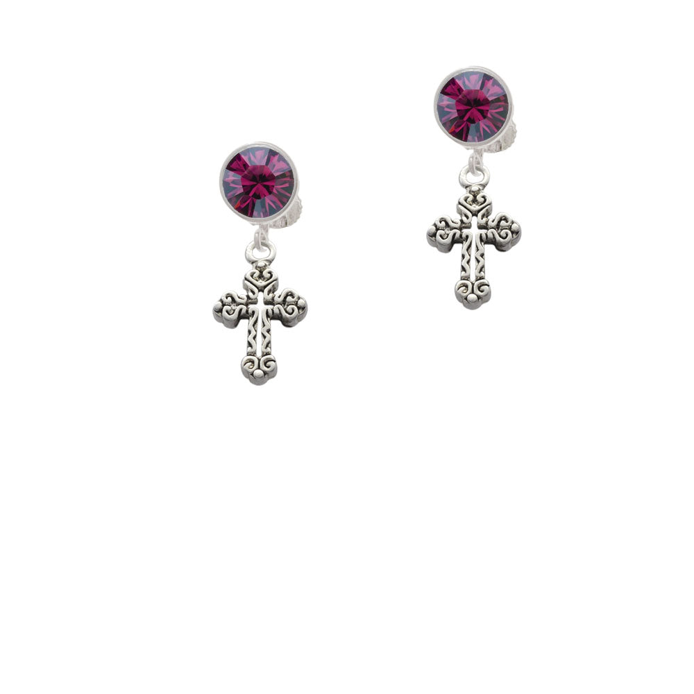 Antiqued Budded Cross Crystal Clip On Earrings Image 8