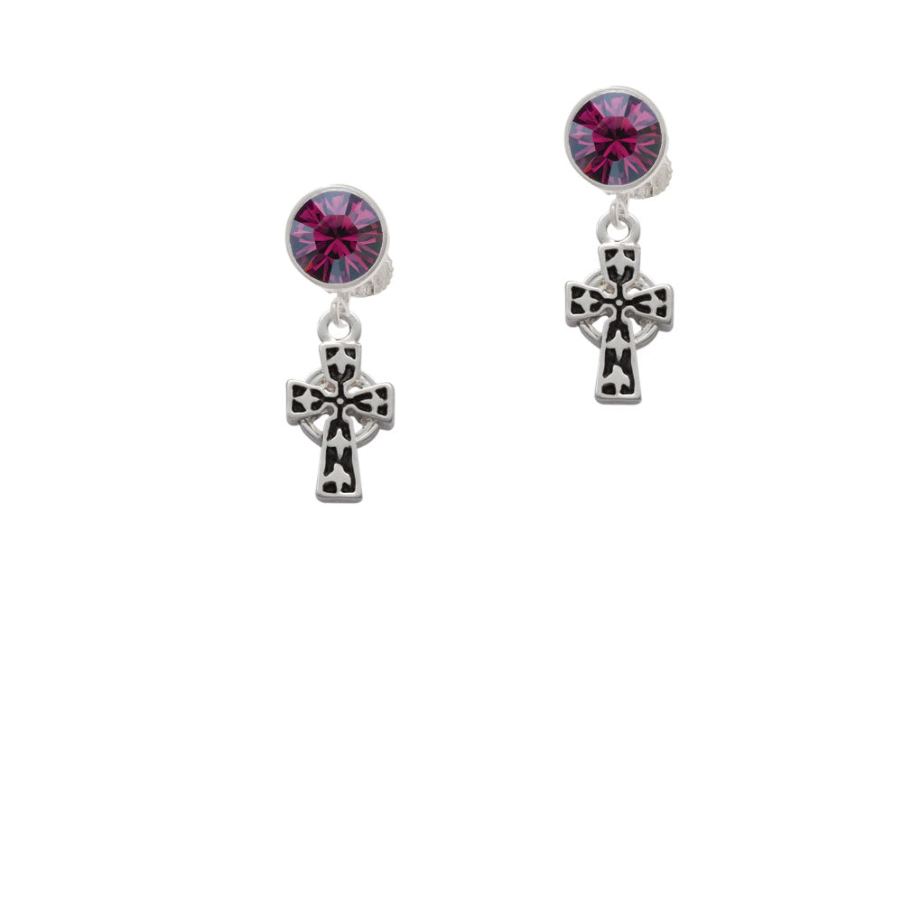 Antiqued Celtic Cross Crystal Clip On Earrings Image 8