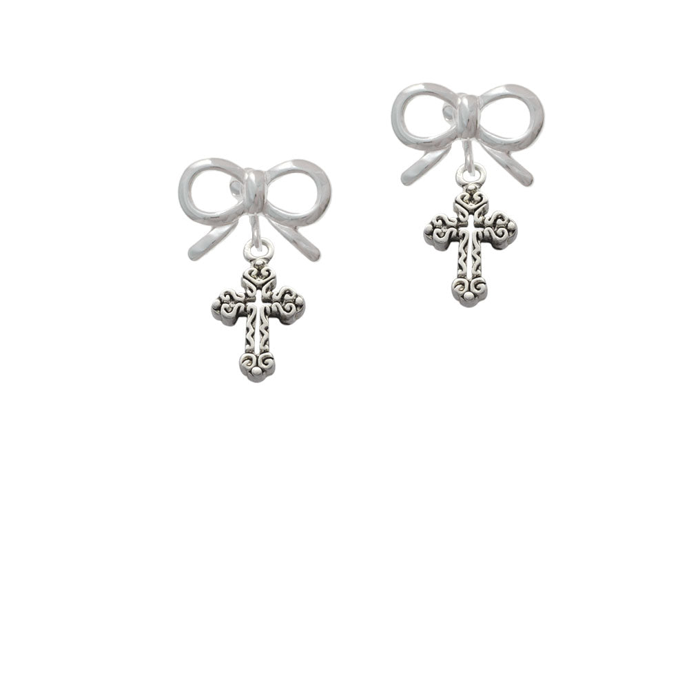 Antiqued Budded Cross Crystal Clip On Earrings Image 9