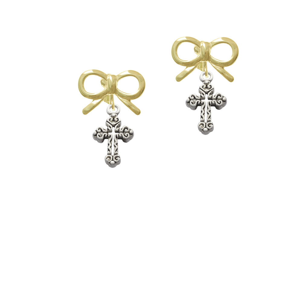 Antiqued Budded Cross Crystal Clip On Earrings Image 10