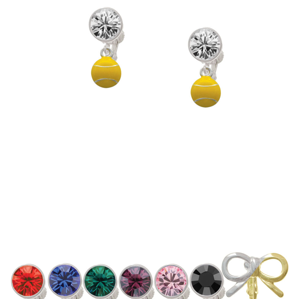 Mini Enamel Tennis Ball Crystal Clip On Earrings Image 1