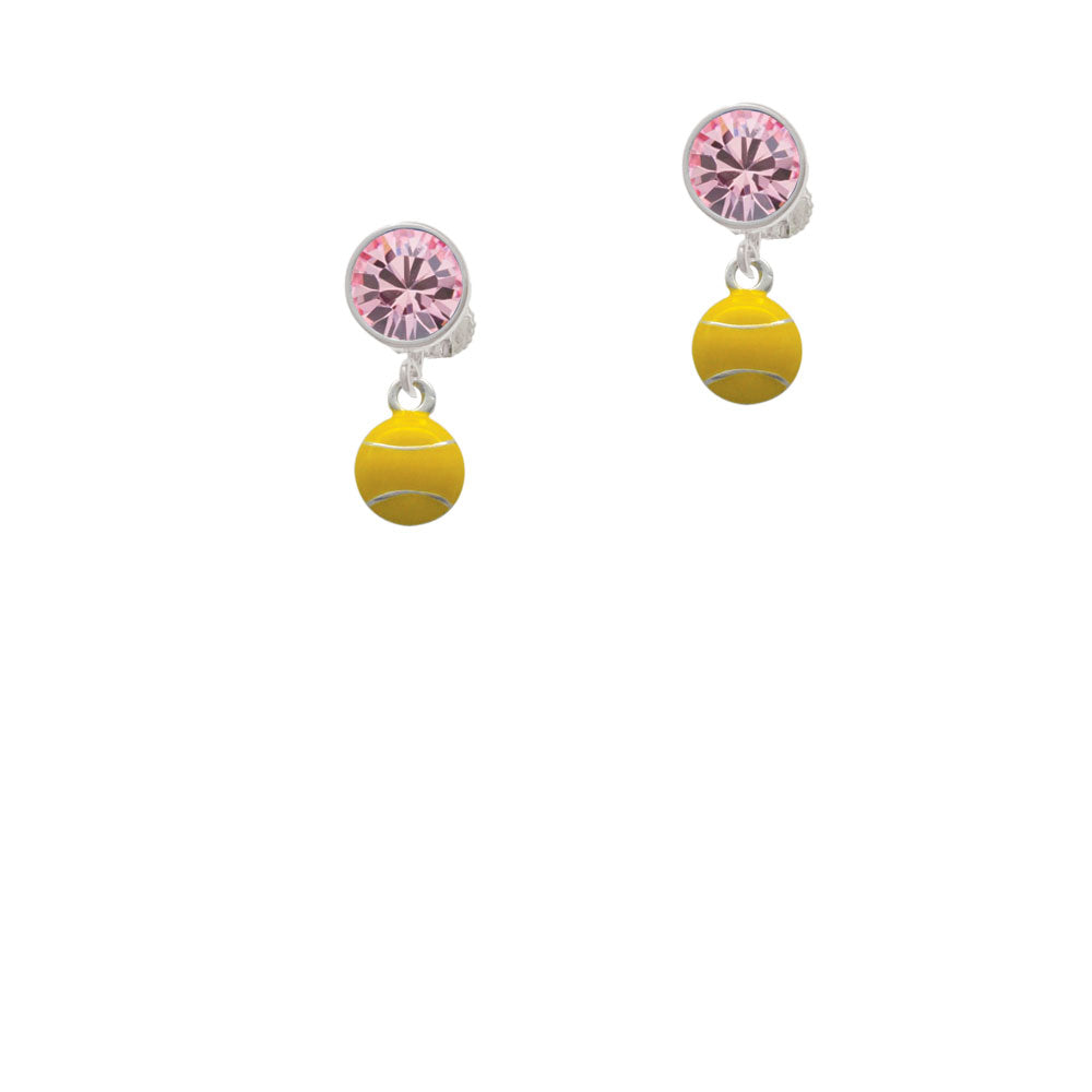 Mini Enamel Tennis Ball Crystal Clip On Earrings Image 4