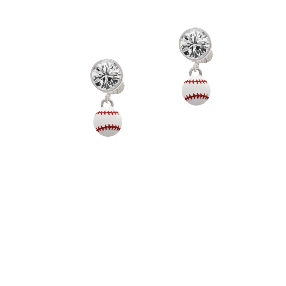 Mini Enamel Baseball Crystal Clip On Earrings Image 2