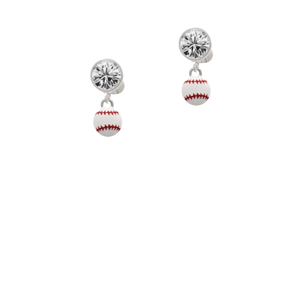 Mini Enamel Baseball Crystal Clip On Earrings Image 1