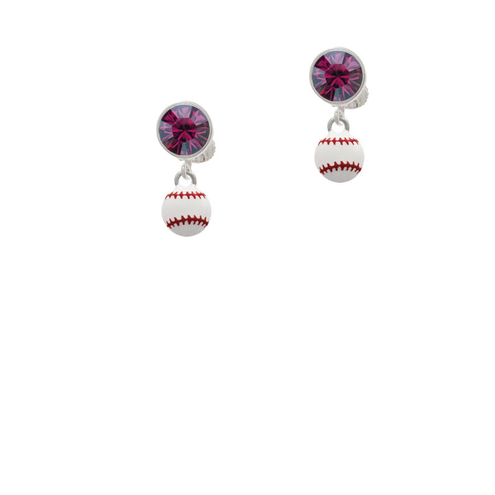 Mini Enamel Baseball Crystal Clip On Earrings Image 8