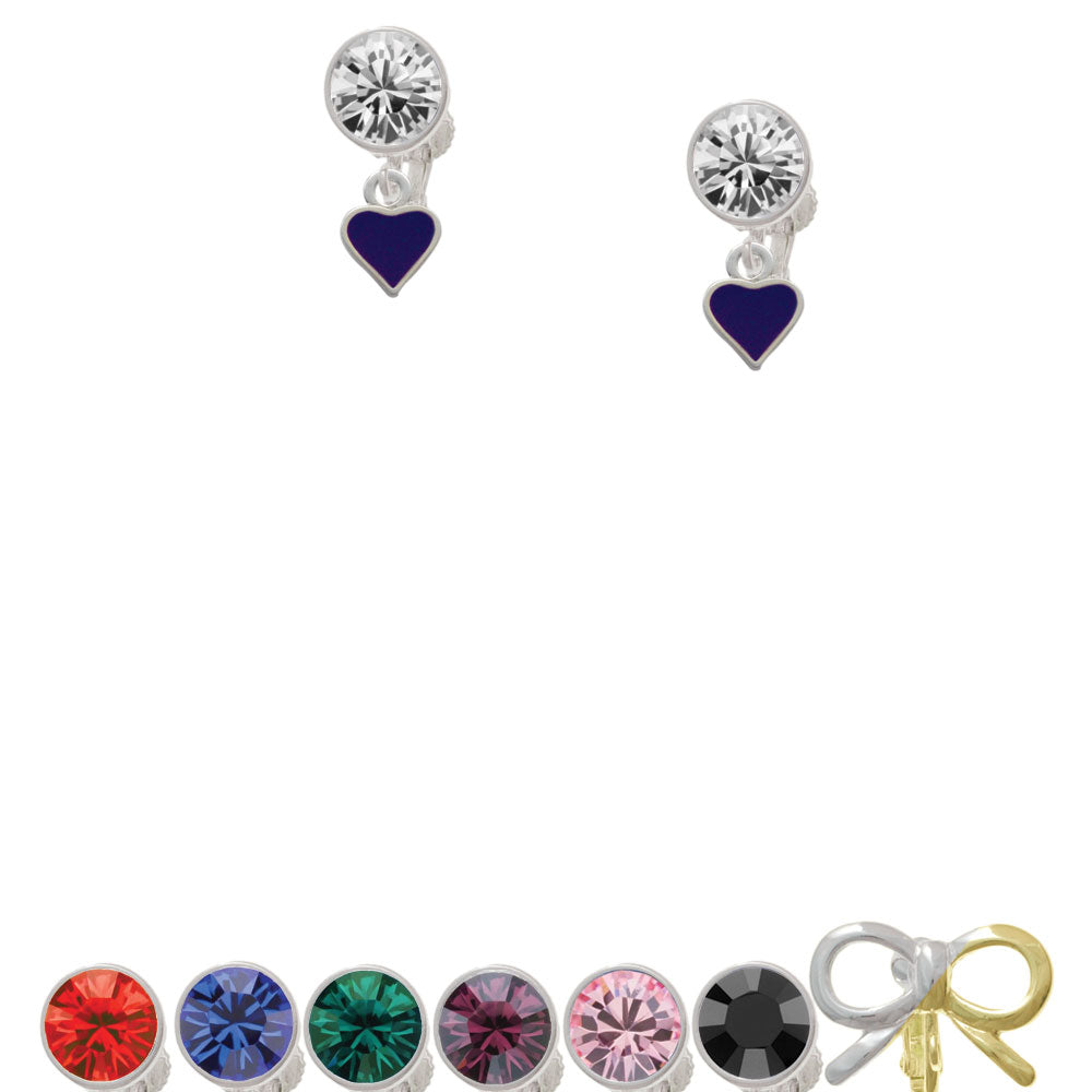 Mini Two Sided Purple Heart Crystal Clip On Earrings Image 1