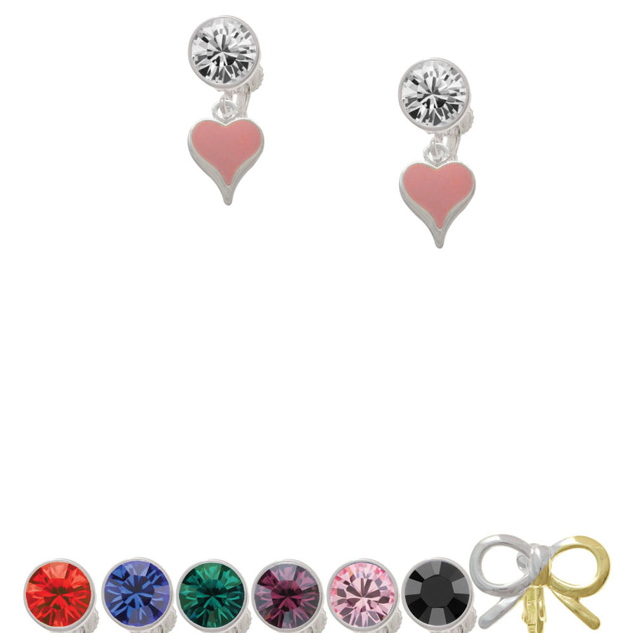 Small Long Pink Heart Crystal Clip On Earrings Image 1