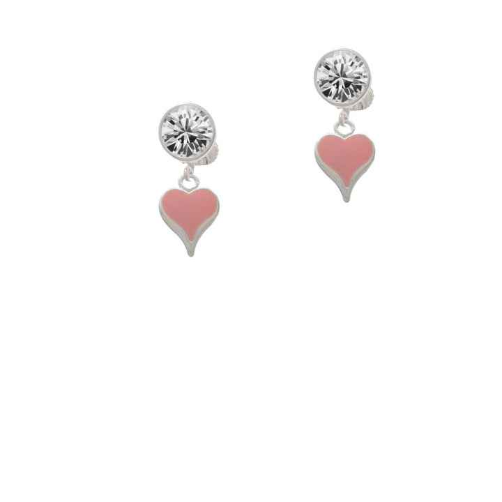 Small Long Pink Heart Crystal Clip On Earrings Image 2