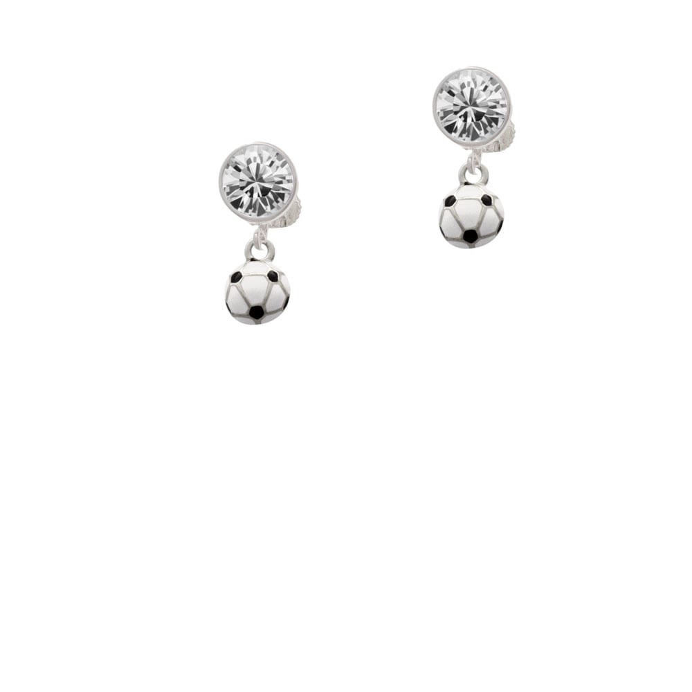 Mini Enamel Soccer ball Crystal Clip On Earrings Image 1