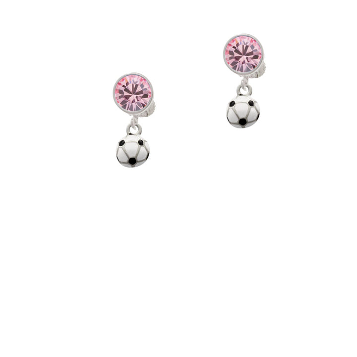 Mini Enamel Soccer ball Crystal Clip On Earrings Image 4