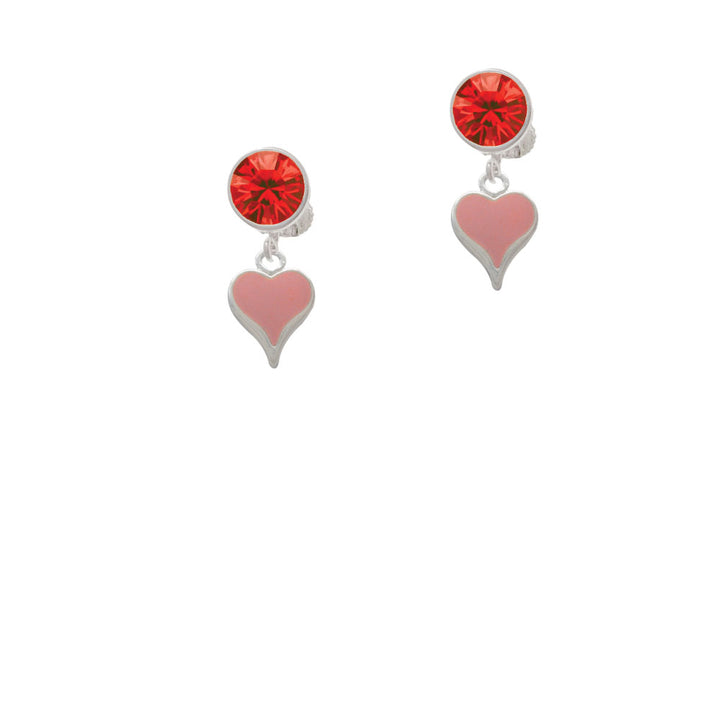 Small Long Pink Heart Crystal Clip On Earrings Image 4