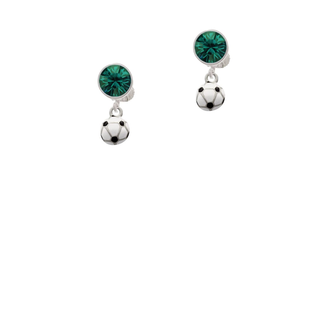 Mini Enamel Soccer ball Crystal Clip On Earrings Image 1