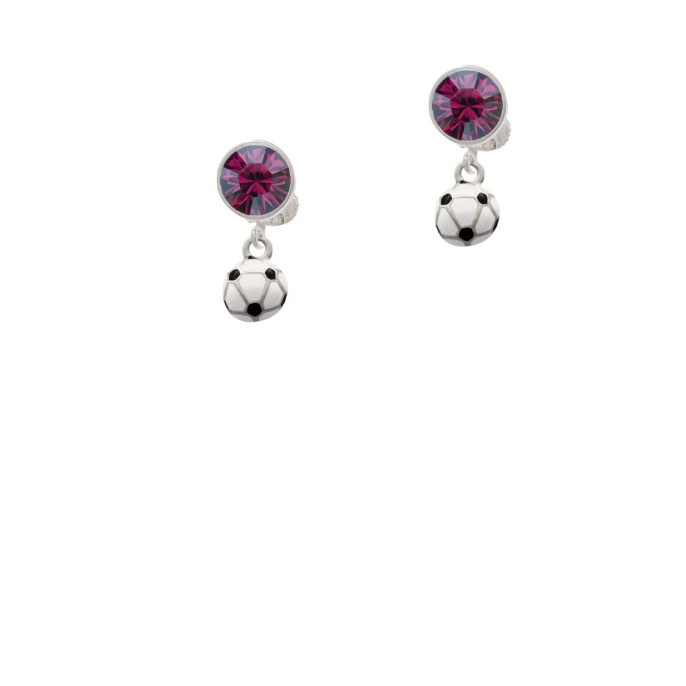 Mini Enamel Soccer ball Crystal Clip On Earrings Image 8