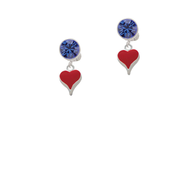 Small Long Red Heart Crystal Clip On Earrings Image 7