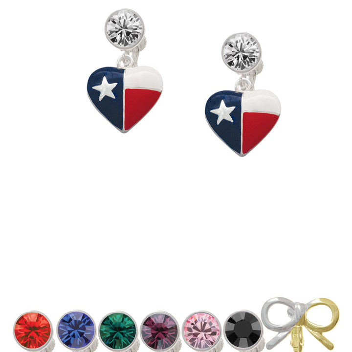 Texas Lone Star Heart Crystal Clip On Earrings Image 1