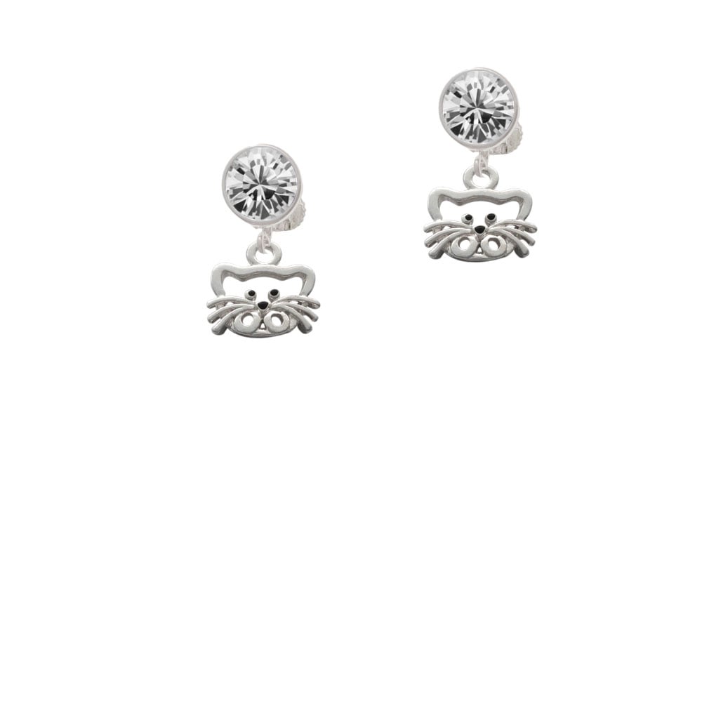 Open Cat Face Crystal Clip On Earrings Image 1