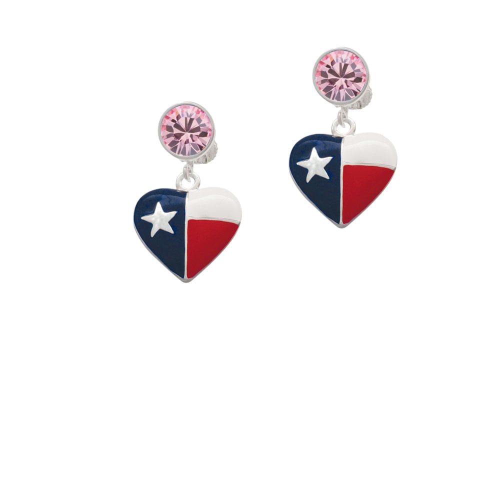 Texas Lone Star Heart Crystal Clip On Earrings Image 1