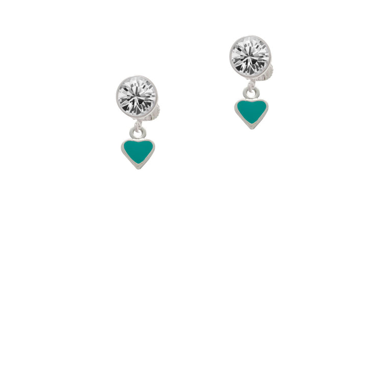 Mini Two Sided Teal Heart Crystal Clip On Earrings Image 2