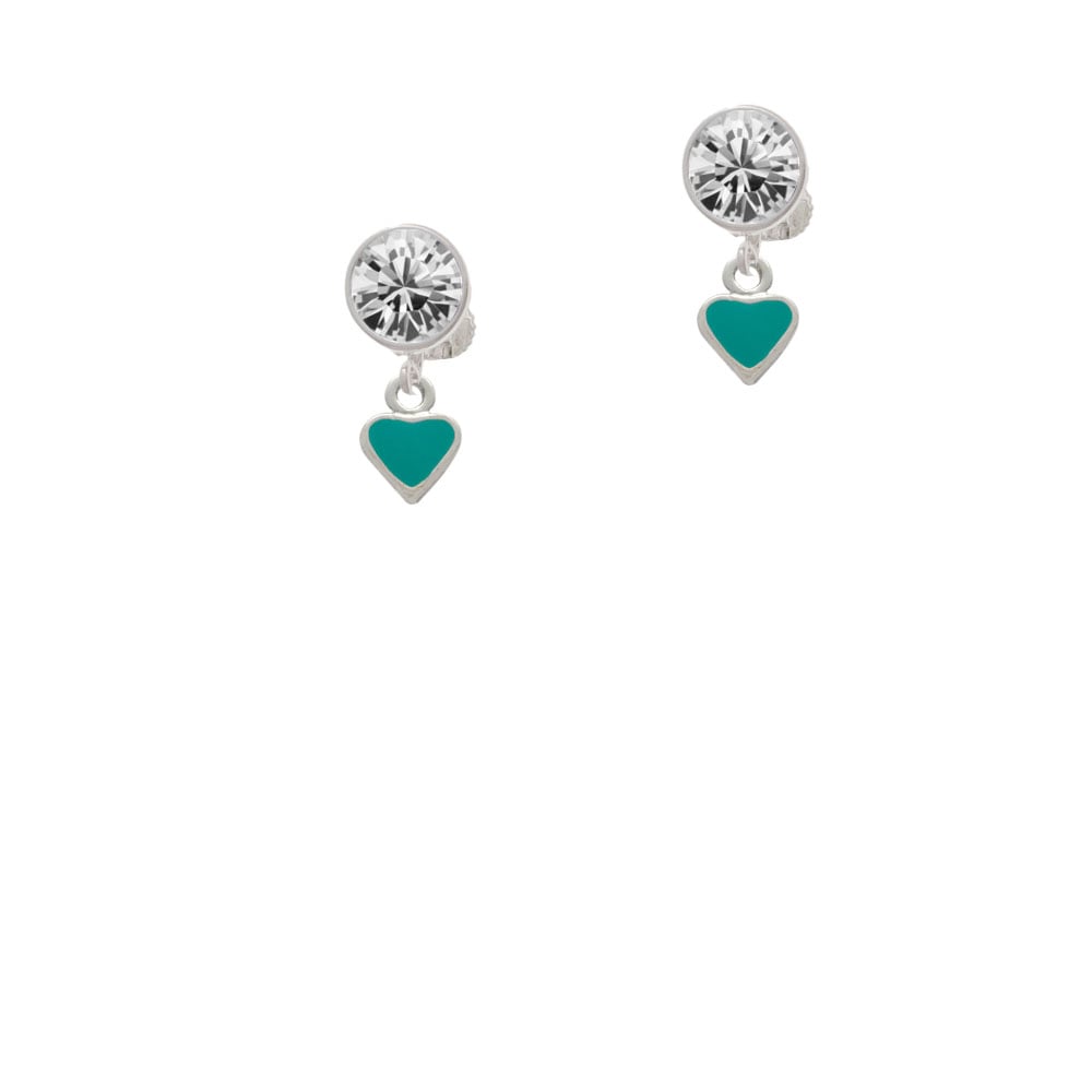 Mini Two Sided Teal Heart Crystal Clip On Earrings Image 1