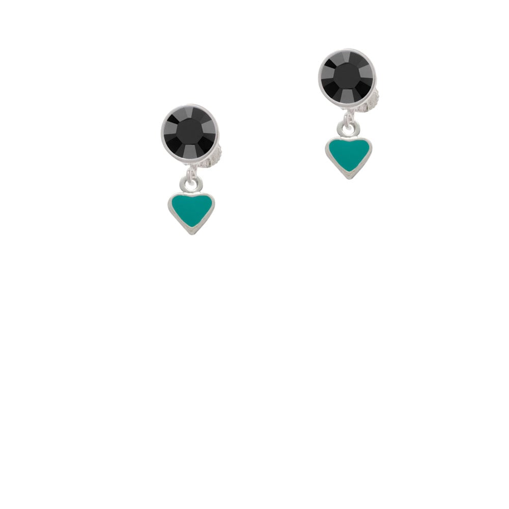 Mini Two Sided Teal Heart Crystal Clip On Earrings Image 3