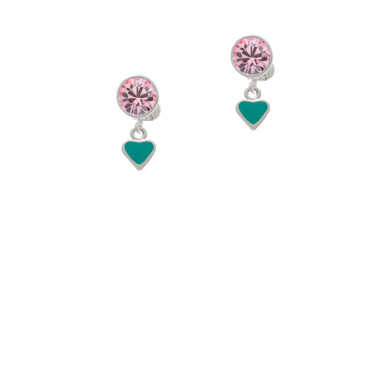 Mini Two Sided Teal Heart Crystal Clip On Earrings Image 4