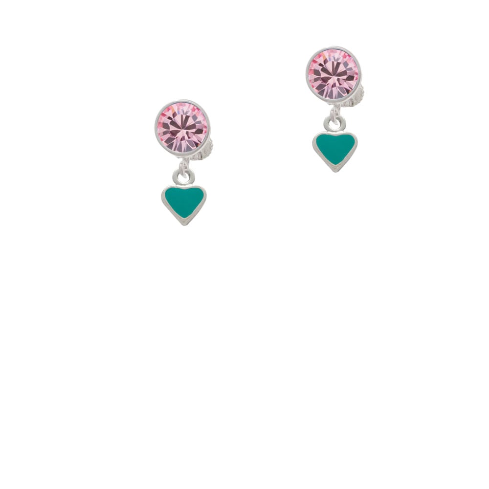 Mini Two Sided Teal Heart Crystal Clip On Earrings Image 1