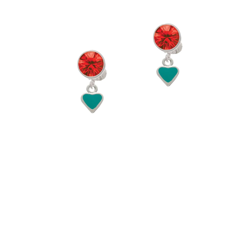 Mini Two Sided Teal Heart Crystal Clip On Earrings Image 4