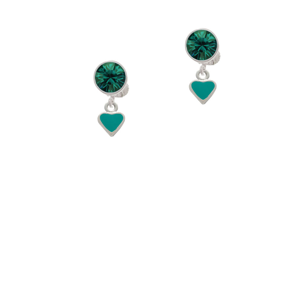 Mini Two Sided Teal Heart Crystal Clip On Earrings Image 6