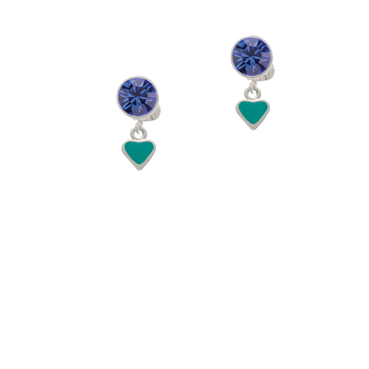 Mini Two Sided Teal Heart Crystal Clip On Earrings Image 7