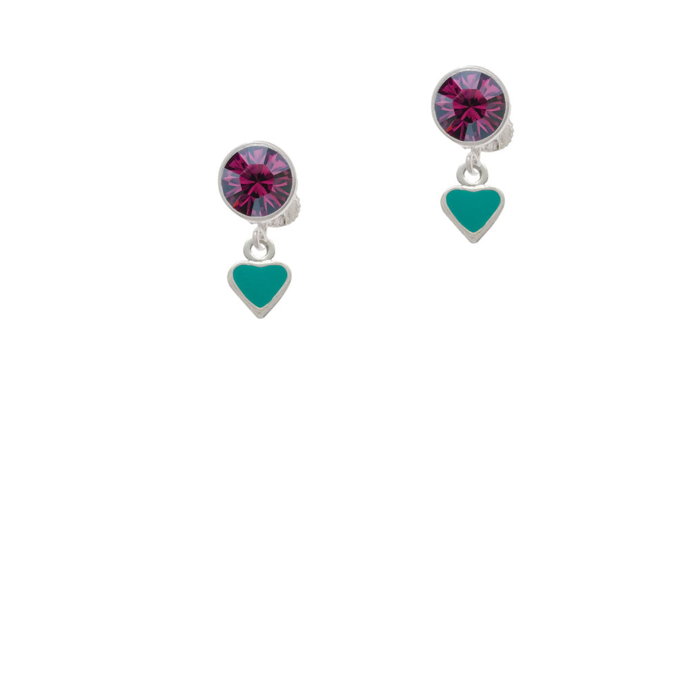 Mini Two Sided Teal Heart Crystal Clip On Earrings Image 8