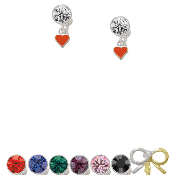 Mini Two Sided Orange Heart Crystal Clip On Earrings Image 1