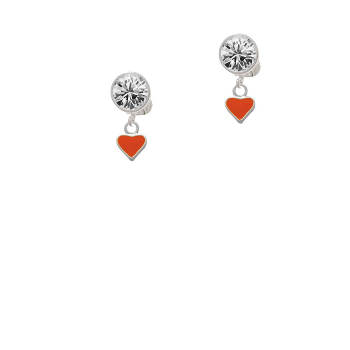 Mini Two Sided Orange Heart Crystal Clip On Earrings Image 2