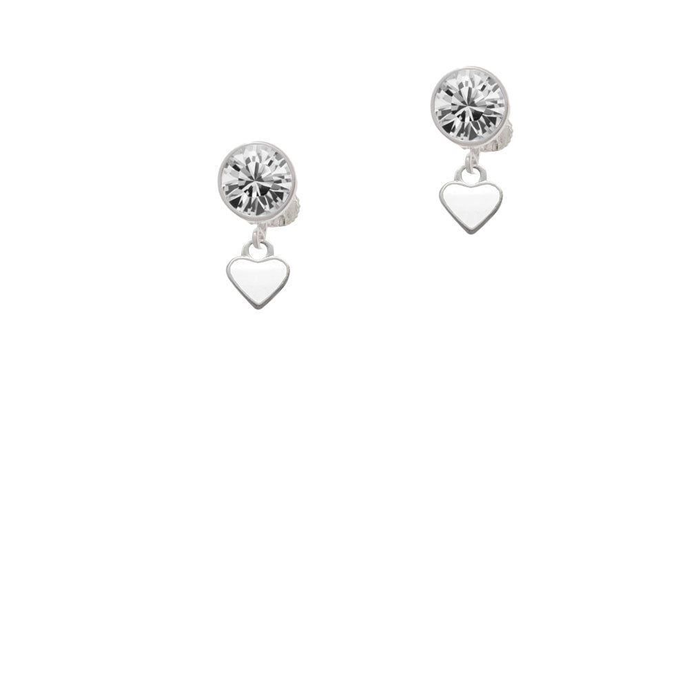 Mini Two Sided White Heart Crystal Clip On Earrings Image 2