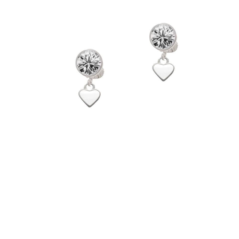 Mini Two Sided White Heart Crystal Clip On Earrings Image 1