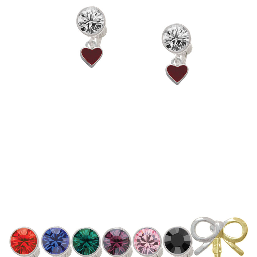 Mini Two Sided Maroon Heart Crystal Clip On Earrings Image 1