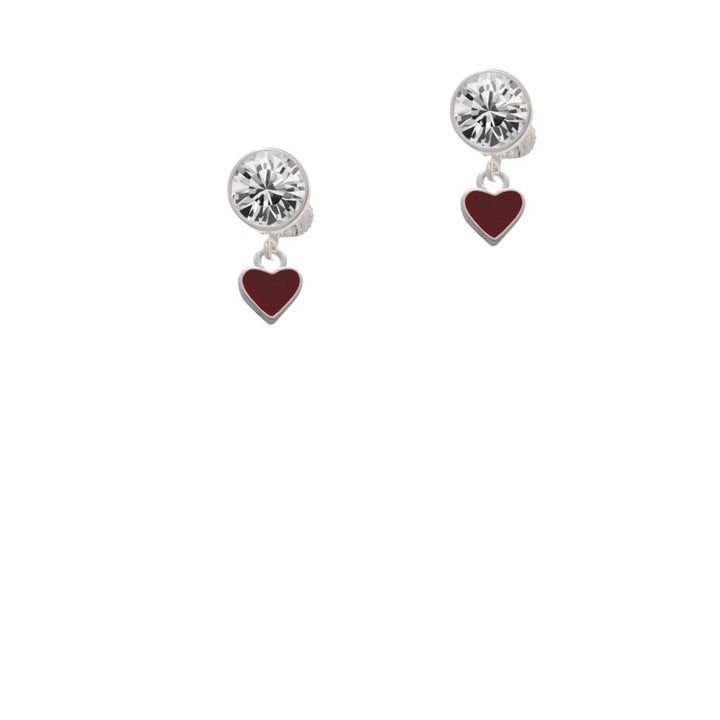 Mini Two Sided Maroon Heart Crystal Clip On Earrings Image 2